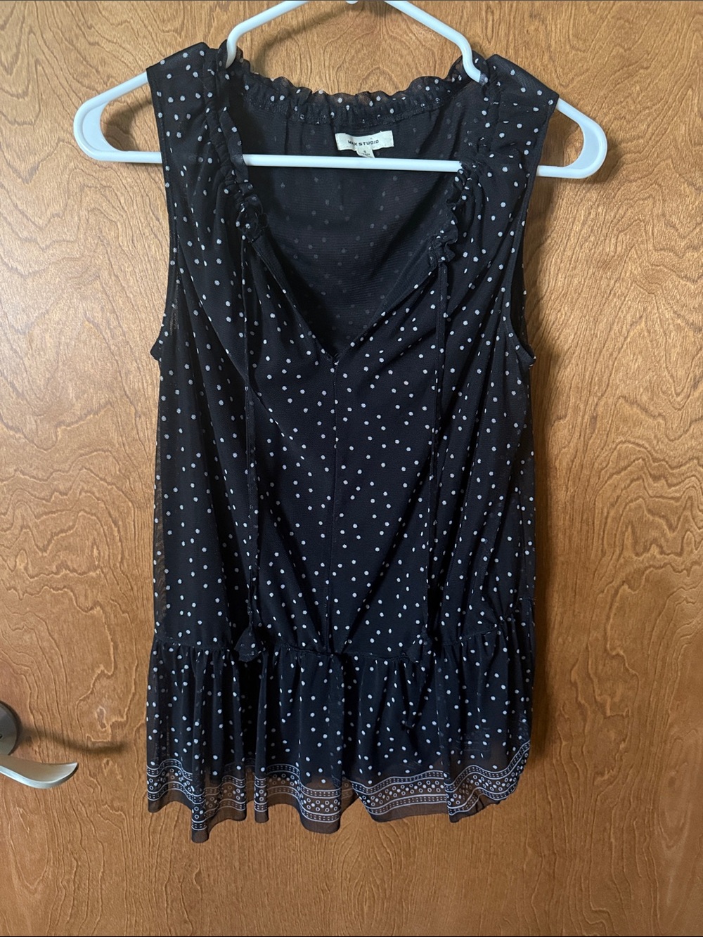 Max Studio Black Polka Dot Peplum Camisole
